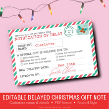 Load image into Gallery viewer, Editable Delayed Christmas Gift Printable Postcard from Santa - INSTANT DOWNLOAD