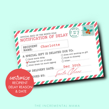 Load image into Gallery viewer, Editable Delayed Christmas Gift Printable Postcard from Santa - INSTANT DOWNLOAD