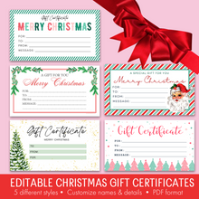Load image into Gallery viewer, Editable Christmas Gift Certificate Printables - INSTANT DOWNLOAD
