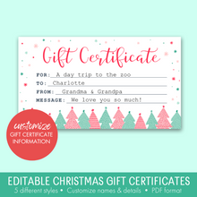 Load image into Gallery viewer, Editable Christmas Gift Certificate Printables - INSTANT DOWNLOAD
