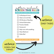 Load image into Gallery viewer, Editable Screen Time Checklists Printables for Kids - Summer & After School - INSTANT DOWNLOAD