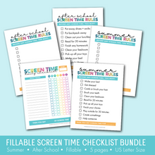 Load image into Gallery viewer, Editable Screen Time Checklists Printables for Kids - Summer &amp; After School - INSTANT DOWNLOAD
