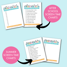 Load image into Gallery viewer, Editable Screen Time Checklists Printables for Kids - Summer & After School - INSTANT DOWNLOAD