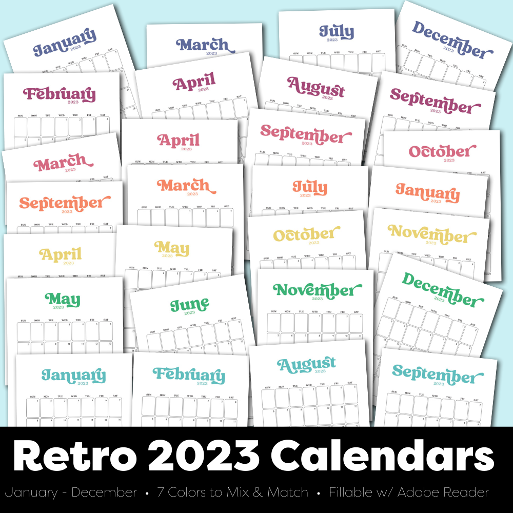 2023 Printable Monthly Calendar Bundle - Instant Download