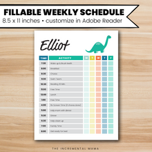Load image into Gallery viewer, Green Dino Kid's Daily Schedule - Fillable Instant Download