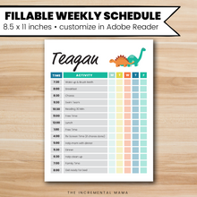 Load image into Gallery viewer, Dinosaurs Kid's Daily Schedule - Fillable Instant Download