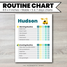 Load image into Gallery viewer, Truck Morning/Evening Routine Chart - Fillable Instant Download