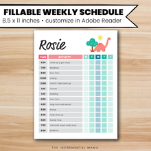 Load image into Gallery viewer, Pink Dino Kid's Daily Schedule - Fillable Instant Download