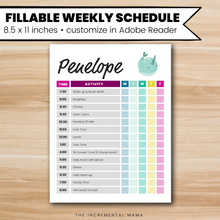 Load image into Gallery viewer, Narwhal Kid's Daily Schedule - Fillable Instant Download