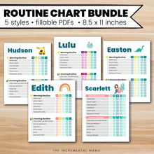 Load image into Gallery viewer, Kid's Morning/Evening Routine Chart Bundle - Fillable Instant Download