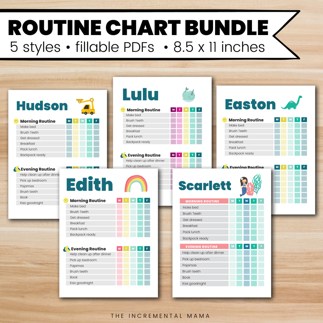 Kid's Morning/Evening Routine Chart Bundle - Fillable Instant Download