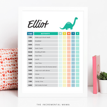 Load image into Gallery viewer, Green Dino Kid's Daily Schedule - Fillable Instant Download