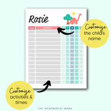 Load image into Gallery viewer, Pink Dino Kid's Daily Schedule - Fillable Instant Download