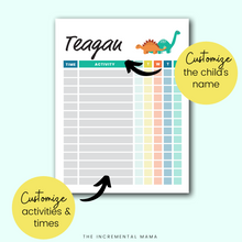 Load image into Gallery viewer, Dinosaurs Kid's Daily Schedule - Fillable Instant Download