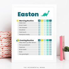 Load image into Gallery viewer, Dino Morning/Evening Routine Chart - Fillable Instant Download
