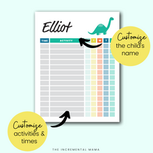 Load image into Gallery viewer, Green Dino Kid's Daily Schedule - Fillable Instant Download