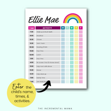 Load image into Gallery viewer, Rainbow Kid's Daily Schedule - Fillable Instant Download