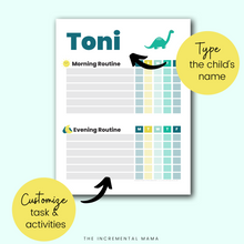 Load image into Gallery viewer, Dino Morning/Evening Routine Chart - Fillable Instant Download