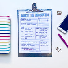 Load image into Gallery viewer, Editable Babysitting Information Sheet - Instant Download