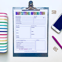 Load image into Gallery viewer, Editable Babysitting Information Sheet - Instant Download