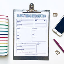Load image into Gallery viewer, Editable Babysitting Information Sheet - Instant Download