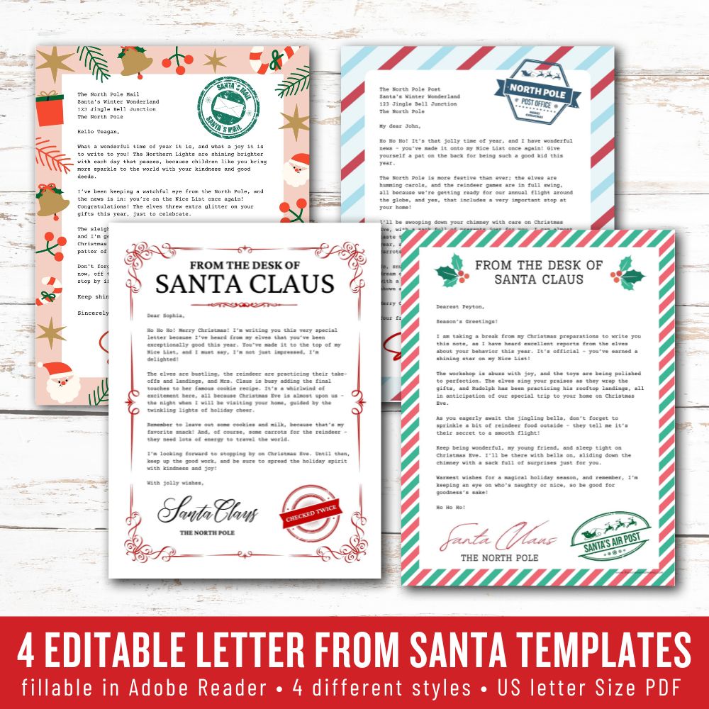 Editable Letter from Santa - 4 Fillable Templates (Instant Download)