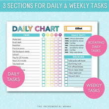 Load image into Gallery viewer, Daily Chore Chart for Kids with Daily, Weekly, and Rotating Tasks - Instant Download
