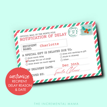 Load image into Gallery viewer, Editable Delayed Christmas Gift Printable Postcard from Santa - INSTANT DOWNLOAD
