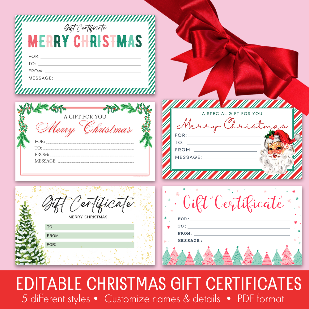 Editable Christmas Gift Certificate Printables - INSTANT DOWNLOAD – The ...