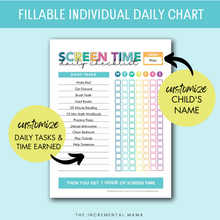 Load image into Gallery viewer, Editable Screen Time Checklists Printables for Kids - Summer &amp; After School - INSTANT DOWNLOAD
