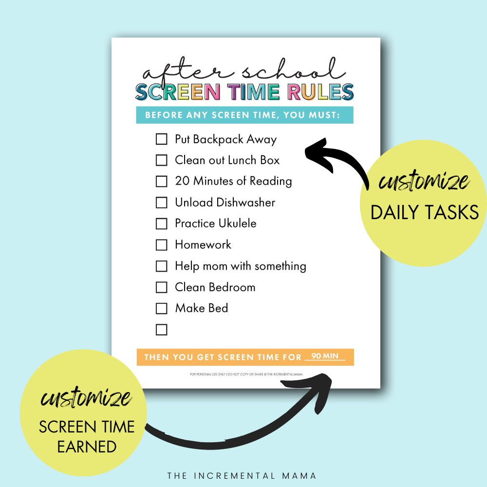 Editable Screen Time Checklists Printables for Kids - Summer & After S ...