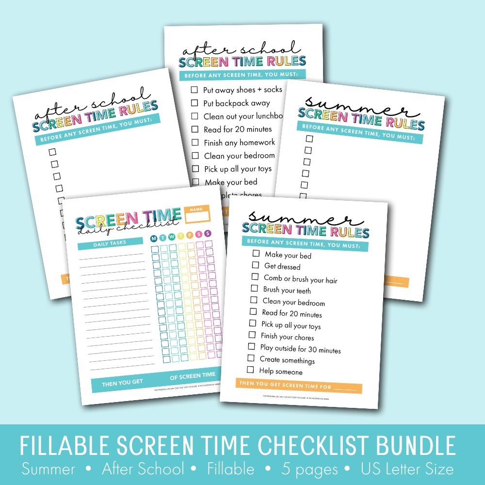 Editable Screen Time Checklists Printables for Kids - Summer & After S ...