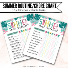 Load image into Gallery viewer, Summer Chore Chart for Kids/Routine Chart (Editable PDF) - Instant Download
