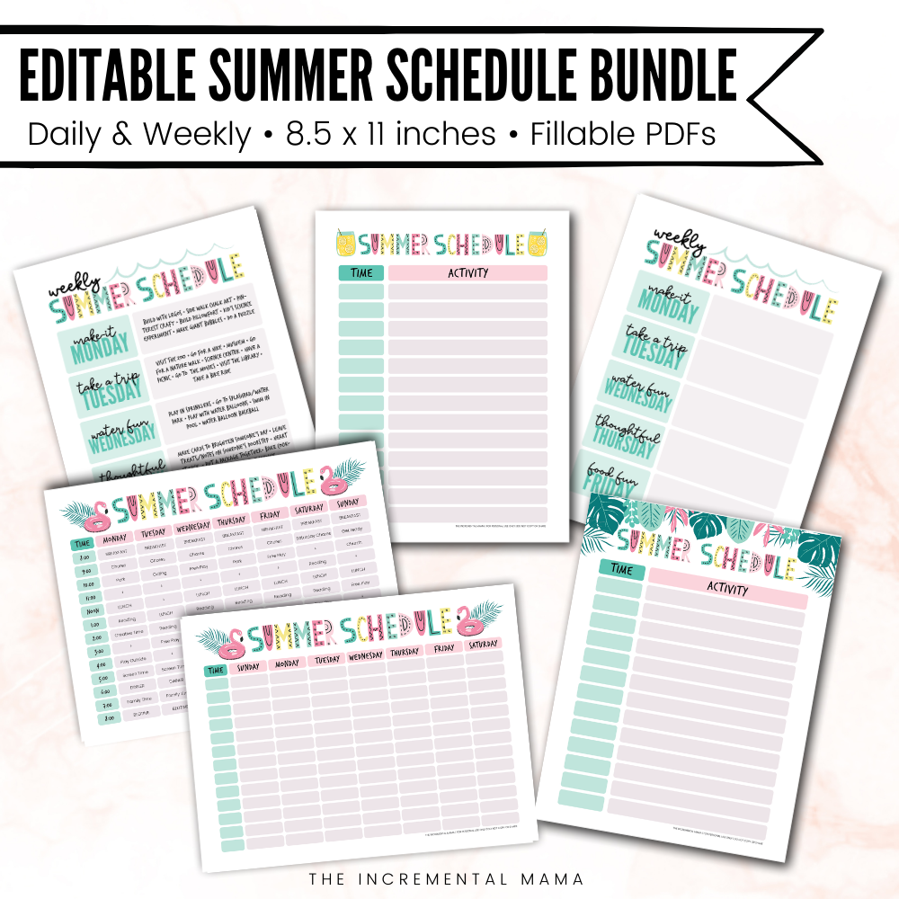 Daily & Weekly Summer Schedule Bundle (Editable PDFs) - Instant Download