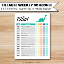 Load image into Gallery viewer, Green Dino Kid&#39;s Daily Schedule - Fillable Instant Download
