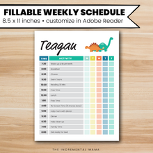 Load image into Gallery viewer, Dinosaurs Kid&#39;s Daily Schedule - Fillable Instant Download
