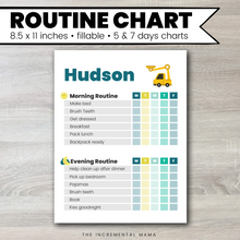 Load image into Gallery viewer, Truck Morning/Evening Routine Chart - Fillable Instant Download

