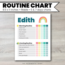 Load image into Gallery viewer, Rainbow Morning/Evening Routine Chart - Fillable Instant Download
