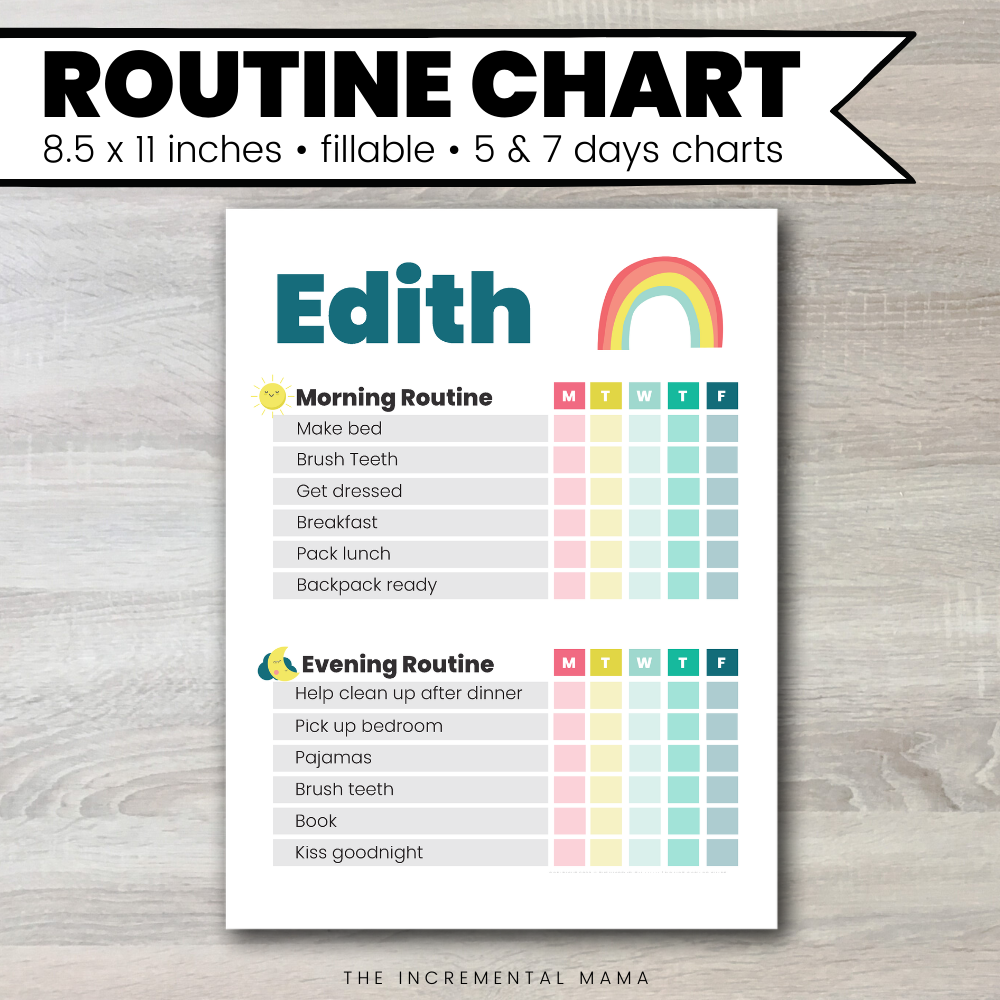 Rainbow Morning/Evening Routine Chart - Fillable Instant Download