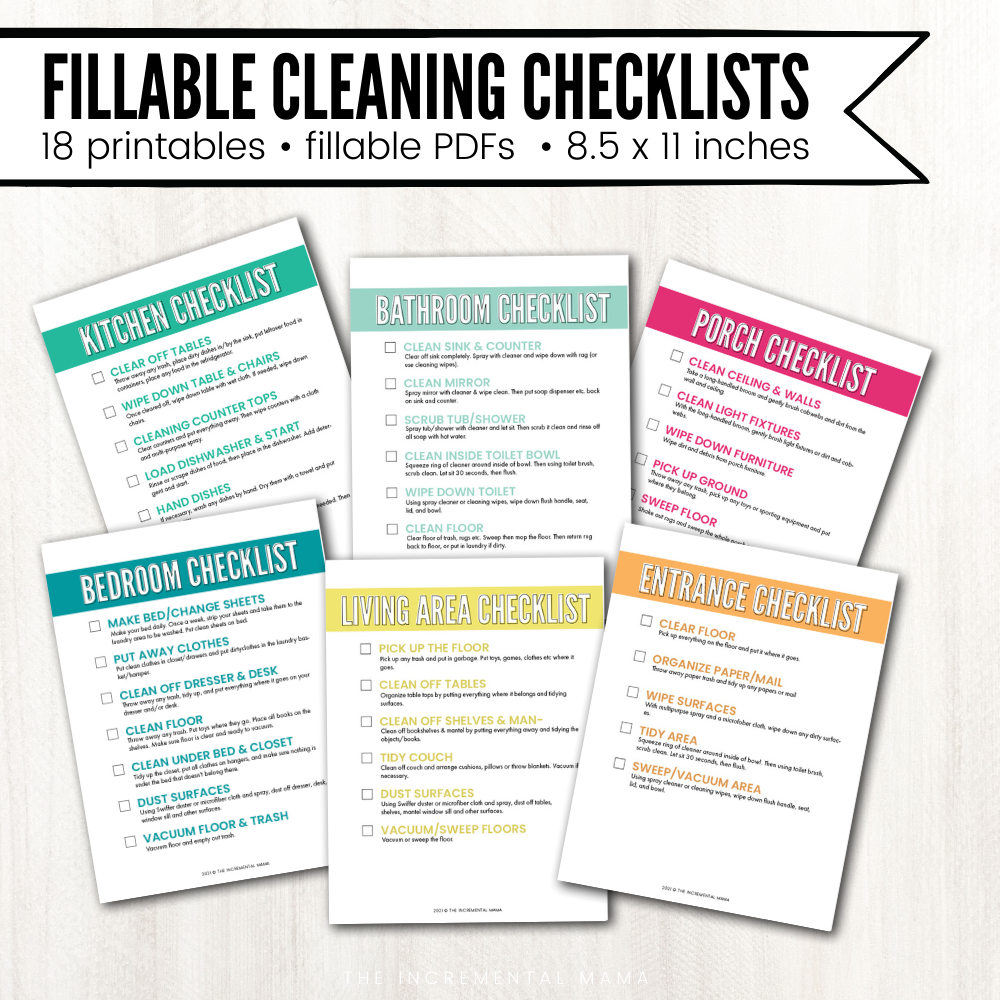 Cleaning Checklists for Kids (Editable PDFs) - Instant Download