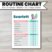 Load image into Gallery viewer, Mermaid Morning/Evening Routine Chart - Fillable Instant Download
