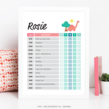 Load image into Gallery viewer, Pink Dino Kid&#39;s Daily Schedule - Fillable Instant Download
