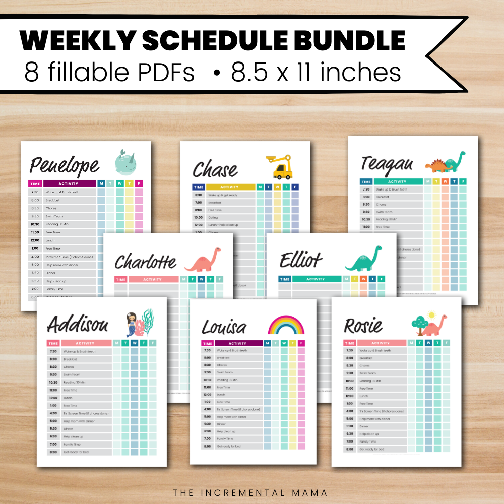 Kid's Daily Schedule Bundle - Fillable Instant Download – The ...
