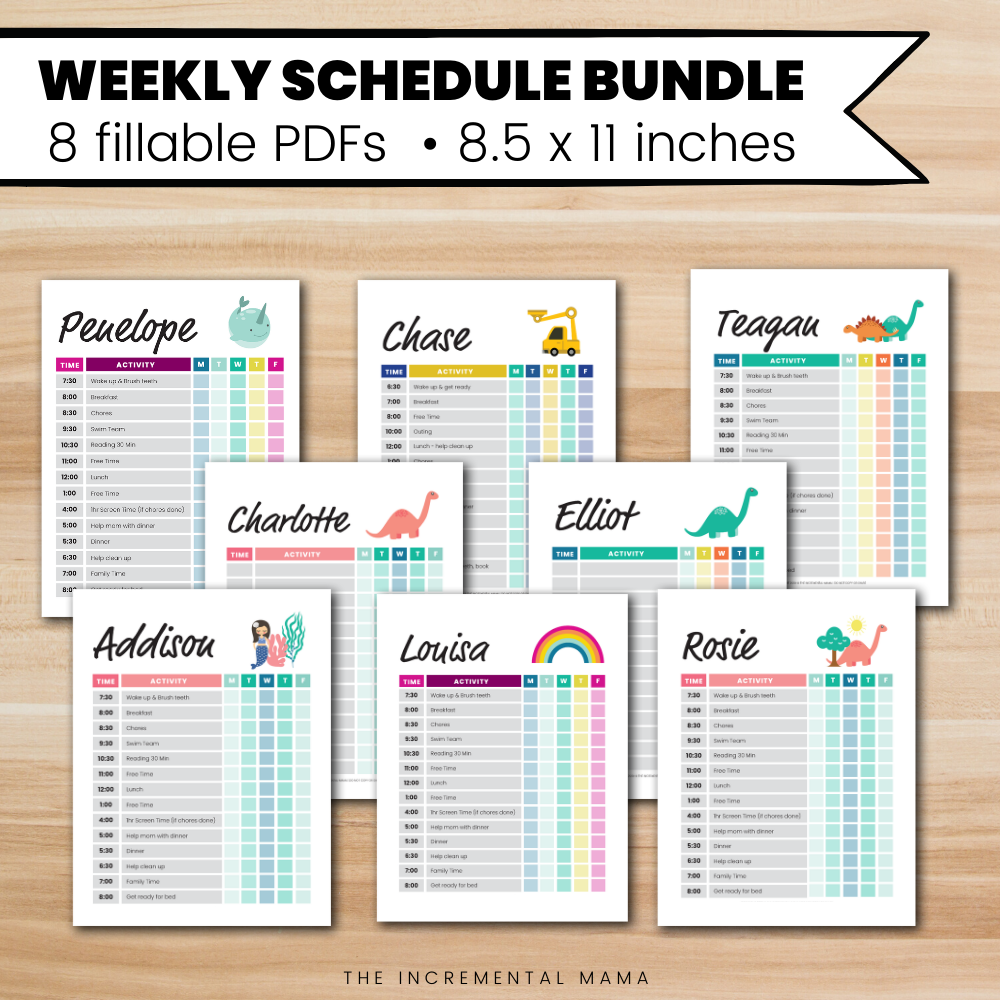 Kid's Daily Schedule Bundle - Fillable Instant Download
