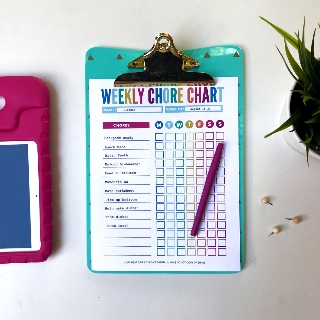 Fillable Chore Charts for Kids - Instant Download